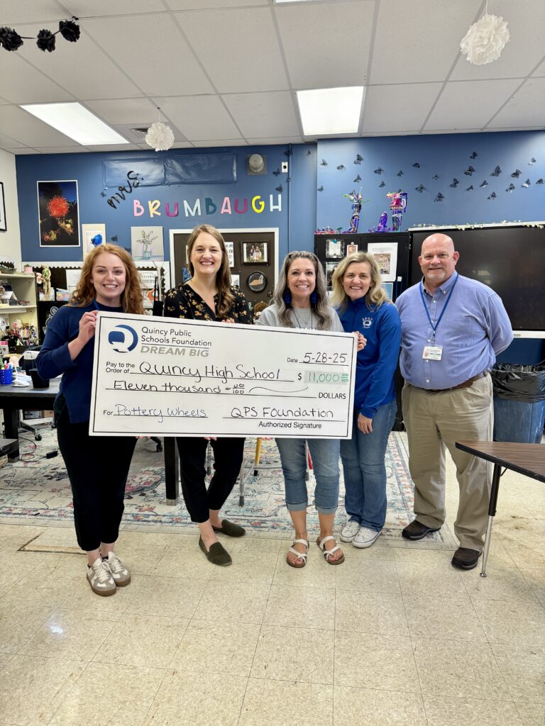 New pottery wheels funded at Quincy High School ($11,000) to replace outdated equipment and expand access to ceramics.